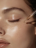 Woman face closed eye anti aging serum drop Maison Sahéo